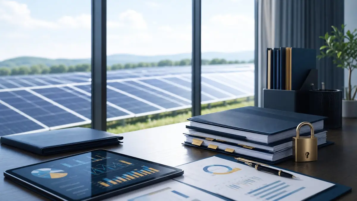 太陽光発電所の売却資料と発電実績を整理するイメージ